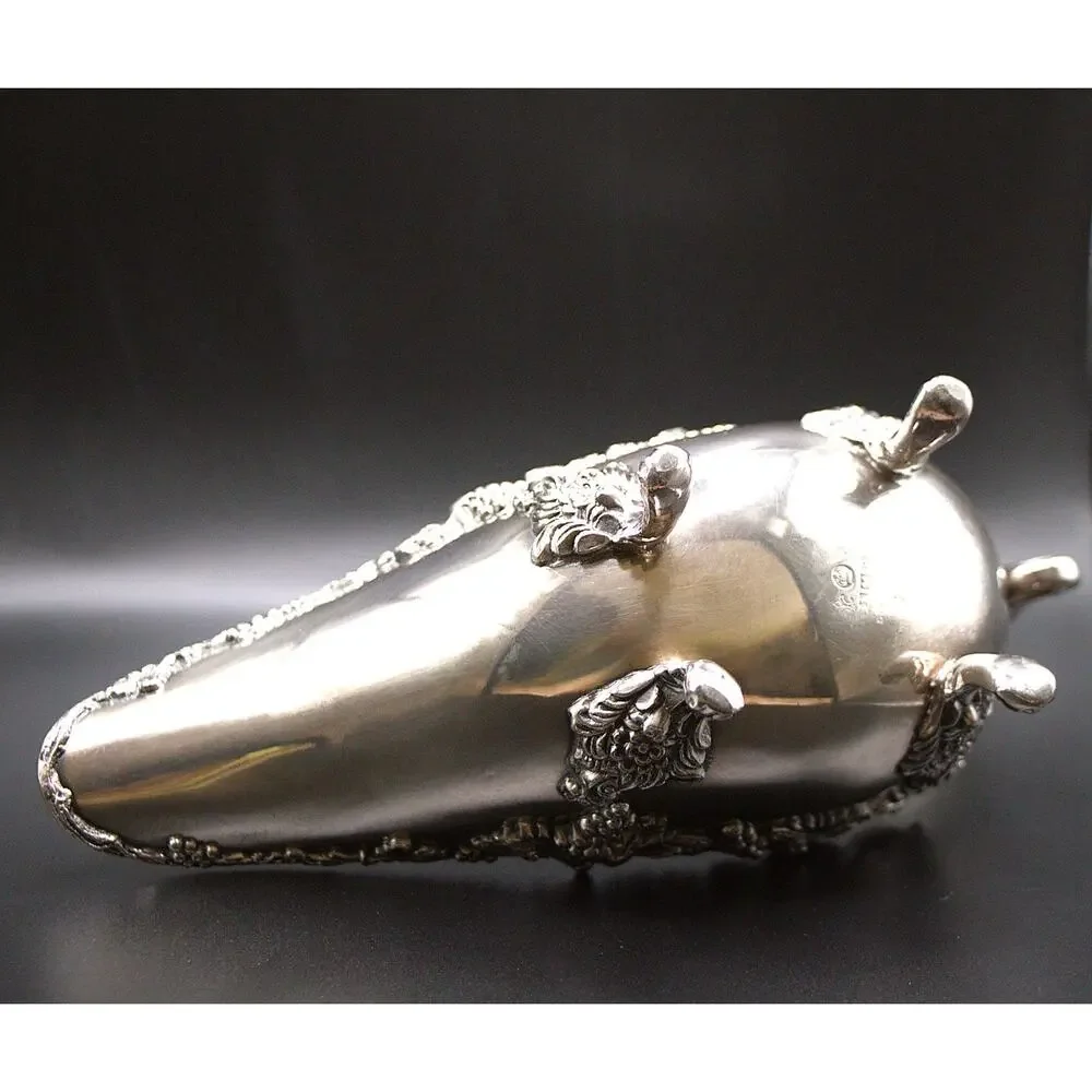 Sheffield England Victorian Silver Gravy Boat Heavy Ornate Footed Design